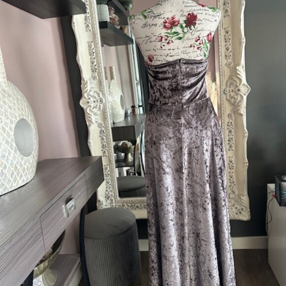 Silver Velvet Strapless Gown - Size Small (Never Worn!) - Picture 3 of 4